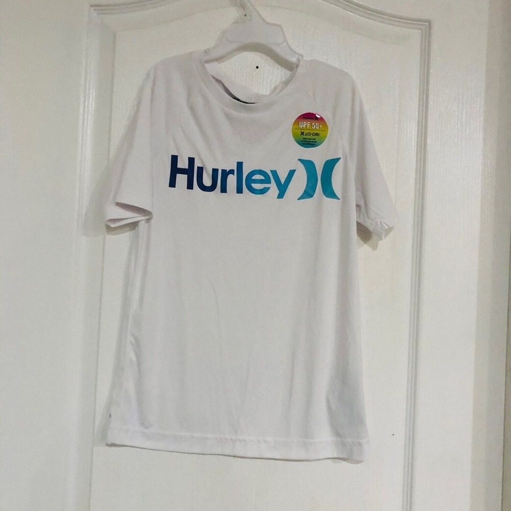 Hurley Boys White H2O-DRI UPF 50+ Logo Graphic Performance T-Shirt Size Large
